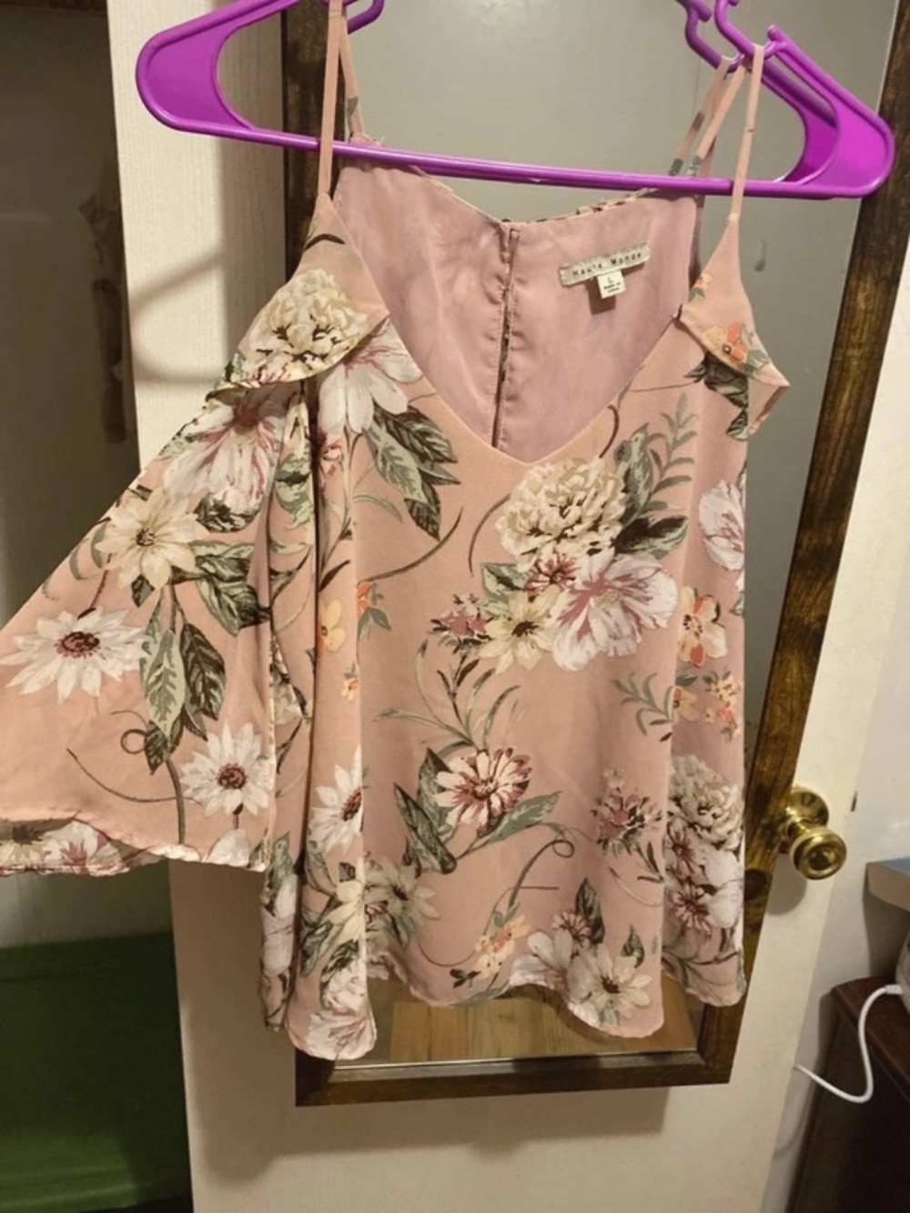 Floral Cold-Shoulder Cami Top - Blush Pink